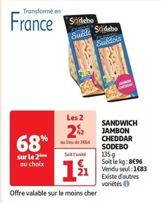 Sodebo - Sandwich Jambon Cheddar offre à 1,83€ sur Auchan Supermarché