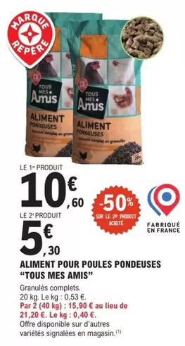 TOUS - Aliment Pour Poules Pondeuses offre à 10,6€ sur E.Leclerc Brico