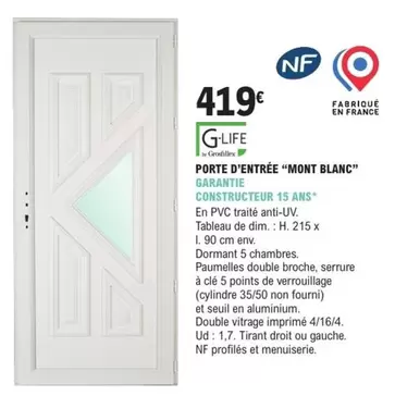 Grosfillex - Porte D'Entrée "Mont Blanc" offre à 419€ sur E.Leclerc Brico