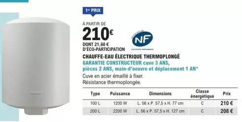 Chauffe-eau Électrique Thermoplonge offre à 210€ sur E.Leclerc Brico