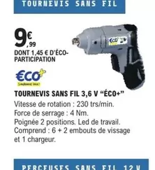 Eco+ - Tournevis Sans Fil 3,6 V  offre à 9,99€ sur E.Leclerc Brico