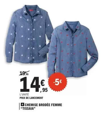 Chemise Brodée Femme "tissaia" offre à 14,95€ sur E.Leclerc