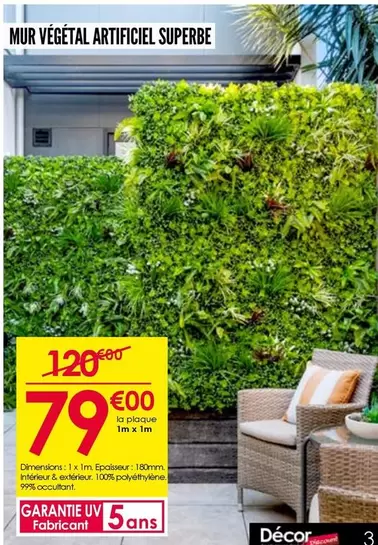 Mur Végétal Artificiel Superbe offre à 79€ sur Décor Discount