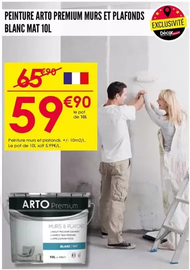 Peinture Arto Premium Murs Et Plafonds Blanc Mat  offre à 59,9€ sur Décor Discount