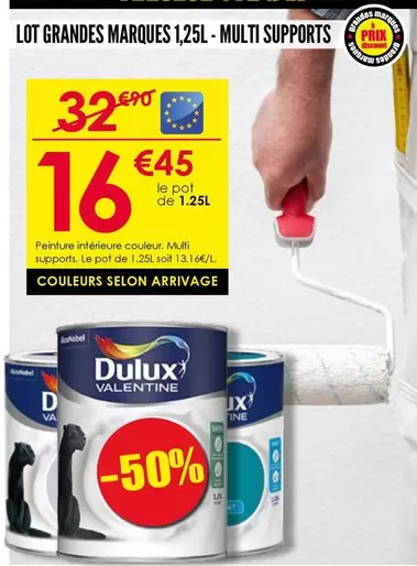 Dulux - Lot Grandes Marques 1.25l-multi Supports offre à 16,45€ sur Décor Discount