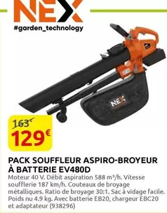 Nex - Pack Souffleur Aspiro-Broyeur À Batterie EV480D offre à 129€ sur Rural Master