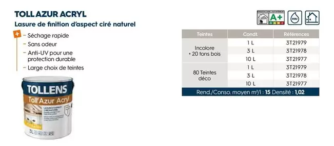 Durable - Toll Azur Acryl offre sur Tollens