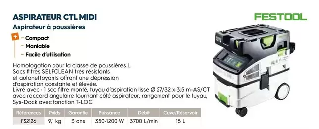 Festool - Aspirateur Ctl Midi offre sur Tollens