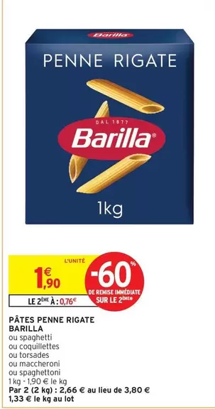 Barilla - Pâtes Penne Rigate offre à 1,9€ sur Intermarché Express