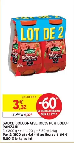 Panzani - Sauce Bolognaise 100% Pur Boeuf offre à 3,32€ sur Intermarché