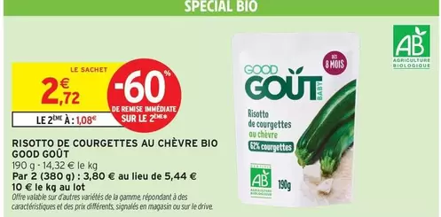 Good - Risotto De Courgettes Au Chèvre Bio offre à 2,72€ sur Intermarché Hyper