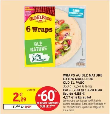 Old El Paso - Wraps Au Blé Nature Extra Moelleux offre à 2,29€ sur Intermarché Hyper