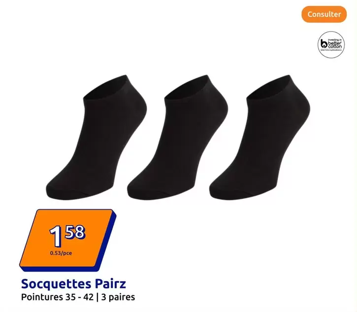 Socquettes Pairz offre à 1,58€ sur Action