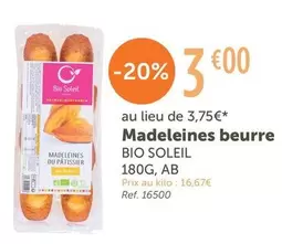 Bio Soleil - Madeleines Beurre offre à 3€ sur L'Eau Vive