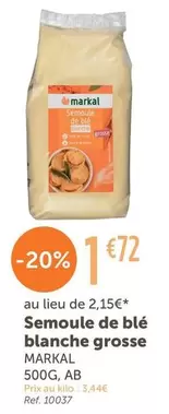 Markal - Semoule De Blé Blanche Grosse offre à 1,72€ sur L'Eau Vive