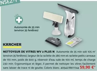 Kärcher - Nettoyeur De Vitres Wv 2 Plus N offre à 59,9€ sur Bricomarché