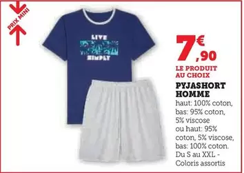 Prix Mini - Pyjashort Homme offre à 7,9€ sur Hyper U