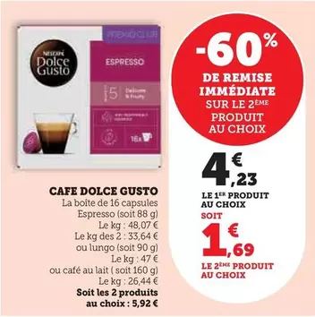 Nestlé - Cafe Dolce Gusto offre à 4,23€ sur Super U