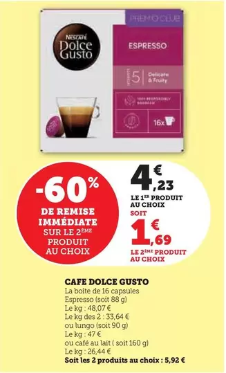 Nescafé - Café Dolce Gusto offre à 4,23€ sur U Express