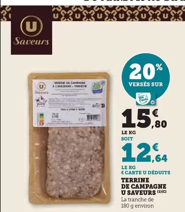 U - Saveurs Terrine De Campagne offre à 15,8€ sur U Express