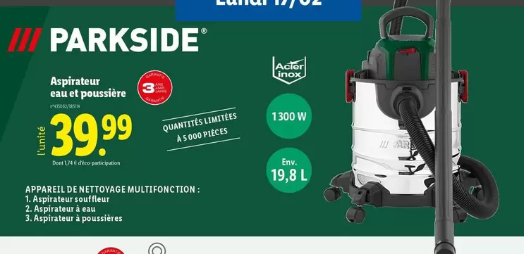 Parkside - Aspirateur Eau Et Poussière offre à 39,99€ sur Lidl