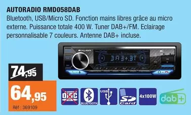 Autoradio RMD058DAB  offre à 64,95€ sur Autobacs