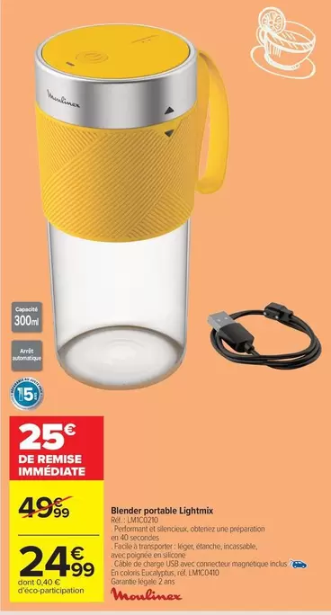 Moulinex - Blended Portable Lightmix offre à 24,99€ sur Carrefour Contact