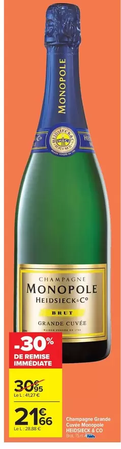 Heidsieck & Co - Champagne Grande Cuvee Monopole offre à 21,66€ sur Carrefour Contact