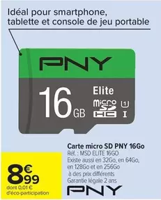 PNY - Carte Micro SD 16Go offre à 8,99€ sur Carrefour Contact