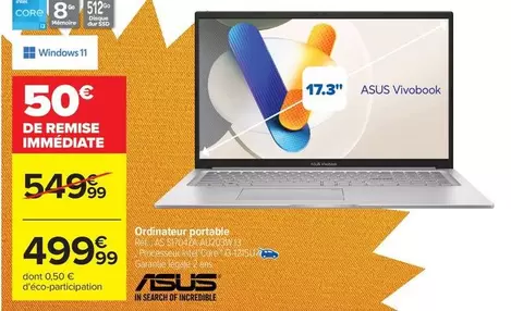 Asus - Ordinateur Portable offre à 499,99€ sur Carrefour Contact