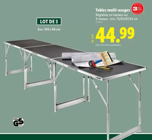 Tables Multi-usages offre à 44,99€ sur Lidl