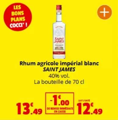 Saint James - Rhum Agricole Imperial Blanc offre à 13,49€ sur Coccimarket