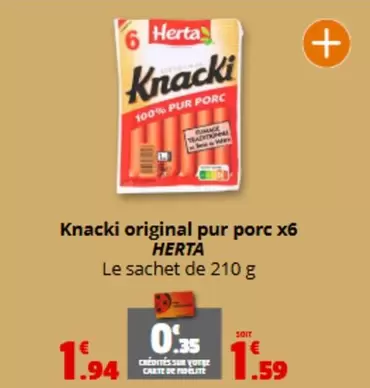 Herta - Knacki Original Pur Porc X6 offre à 1,94€ sur Coccimarket