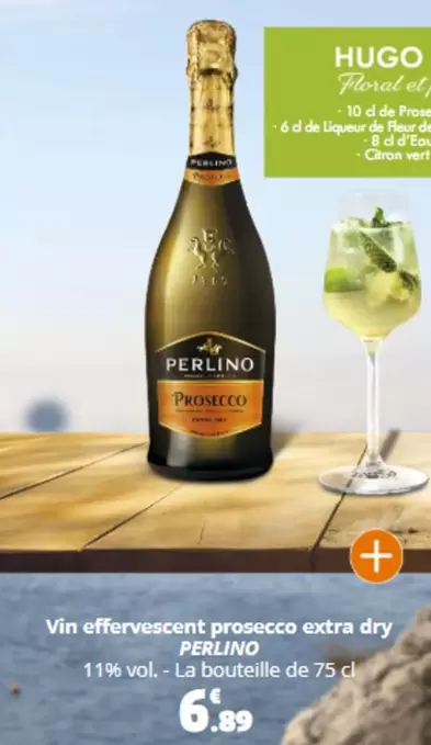 Perlino - Vin Effervescent Prosecco Extra Dry offre à 6,89€ sur Coccinelle Express