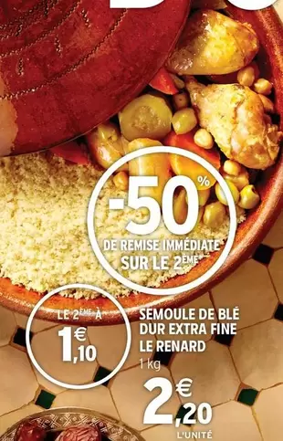 Le Renard - Semoule De Ble Dur Extra Fine offre à 2,2€ sur Intermarché Express