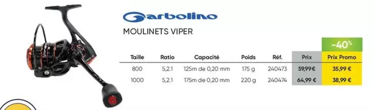 Garbolino - Moulinets Viper offre à 35,99€ sur Pacific Pêche