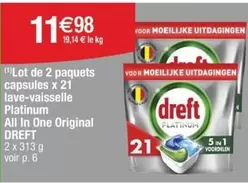 Dreft - Lot De 2 Paquets Capsules X 21 Lave-vaisselle Platinum All In One Original offre à 11,98€ sur Cora