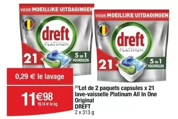 Dreft - Lot De 2 Paquets Capsules X 21 Lave-vaisselle Platinum All In One Original offre à 11,98€ sur Cora