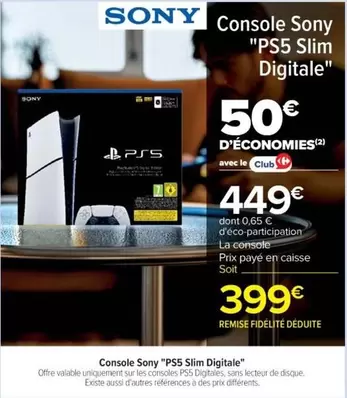 Sony - Console "PS5 Slim Digitale" offre à 399€ sur Cora