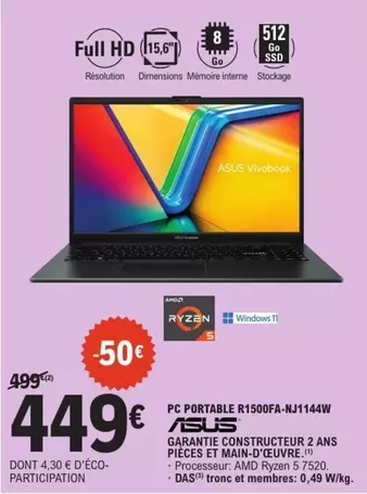 Asus - Garantire Constructeur 2 Ans Pièces Et Main D'écuve offre à 449€ sur E.Leclerc