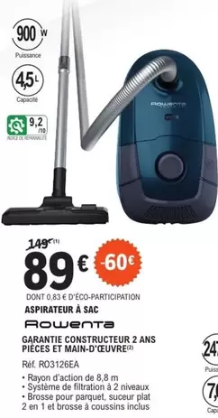 Rowenta - Aspirateur À Sac offre à 89€ sur E.Leclerc