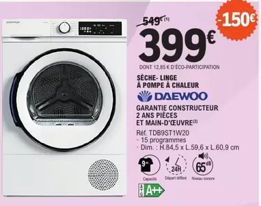 Daewoo - Sèche-linge À Pompe À Chaleur offre à 399€ sur E.Leclerc