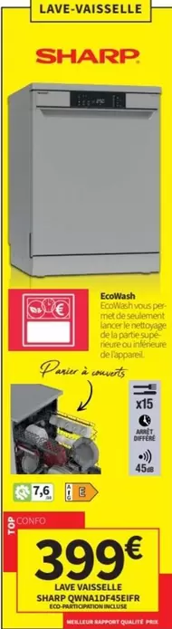 Sharp - Lave-vaisselle offre à 399€ sur Conforama