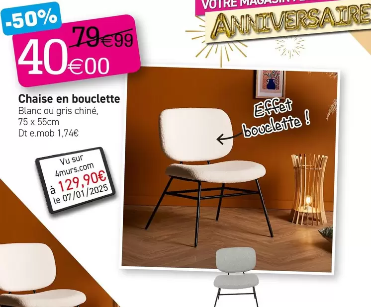 Chaise En Bouclette offre à 40€ sur KANDY