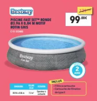 Bestway - Piscine Fast Set Ronde Motif Rotin Gris  offre à 99€ sur Cash Piscines