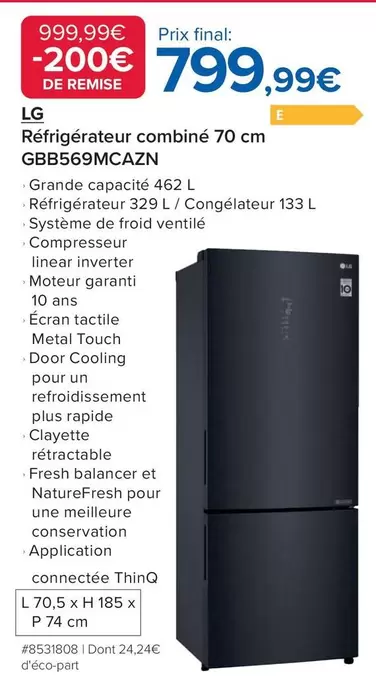 LG - Réfrigérateur Combiné GBB559MCAZAN offre à 799,99€ sur Costco