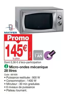 Matfer - Micro-ondes Mécanique 28 Litres offre à 145€ sur Promocash