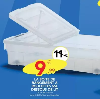 La Boîte De Rangement À Roulettes 65L Dessous De Lit offre à 9,99€ sur Stokomani