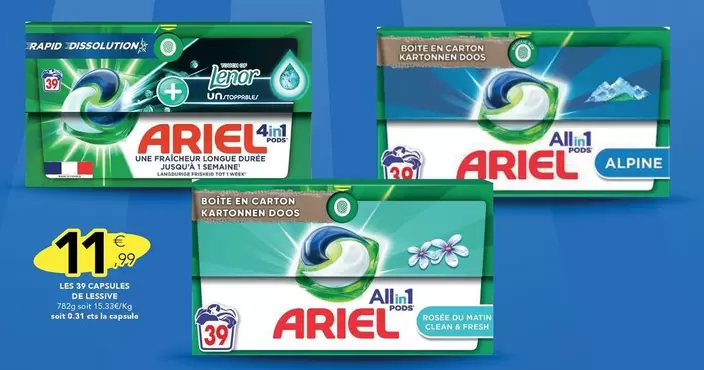 Ariel - Les 39 Capsules De Lessive offre à 11,99€ sur Stokomani