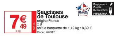 Saucisses De Toulouse offre à 7,49€ sur Promocash